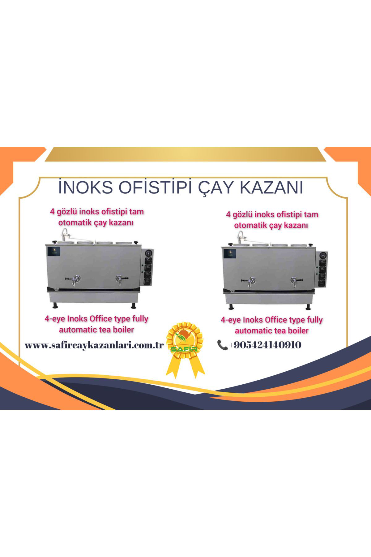 4 lü inoks çay kazanı Doğalgazlı CE ve GAZMER Onaylı Gaz Emniyet 