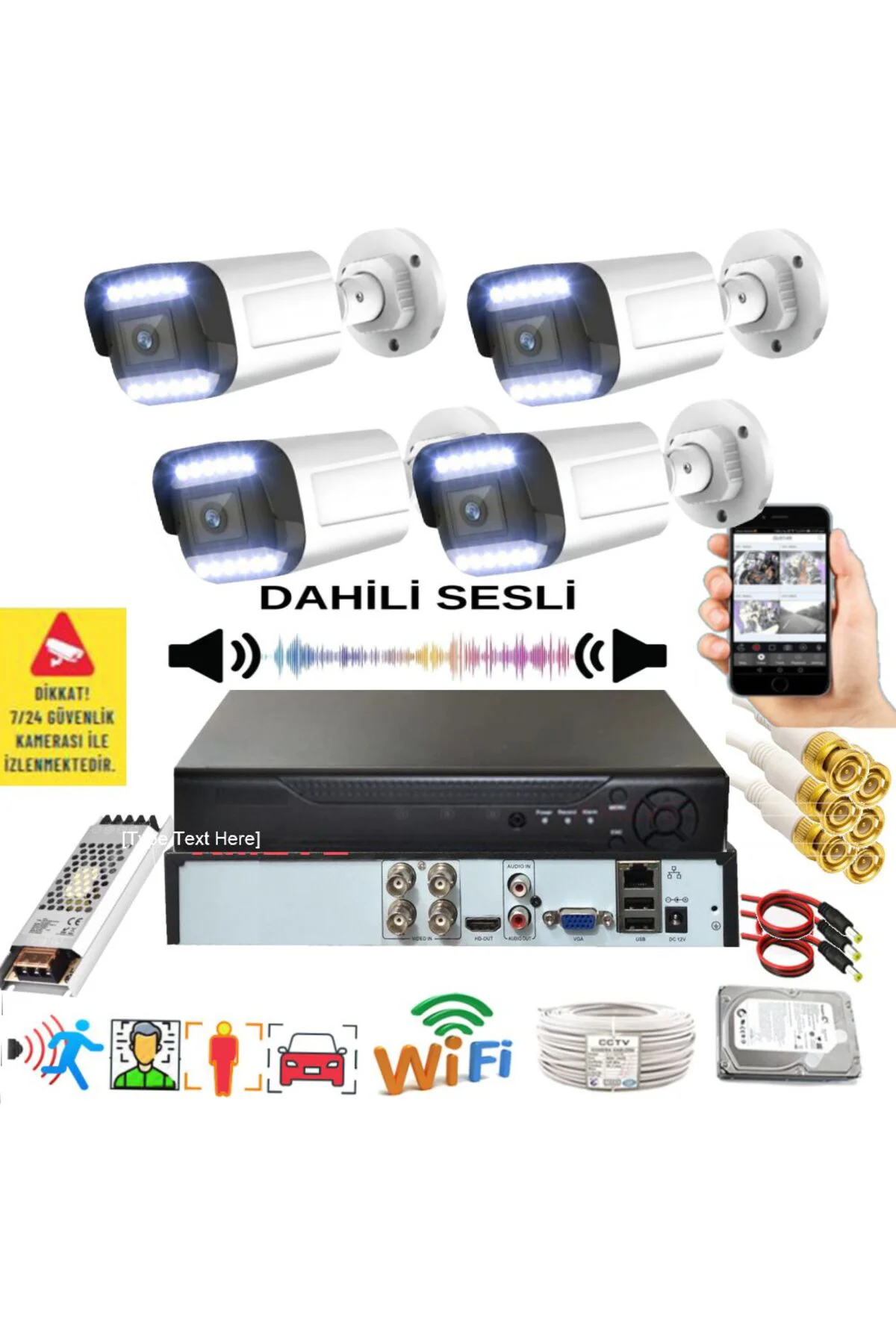 4 lü Sesli Araç İnsan Yüz ve Hareket Algılayan 5 MP Lens 12 Warm 