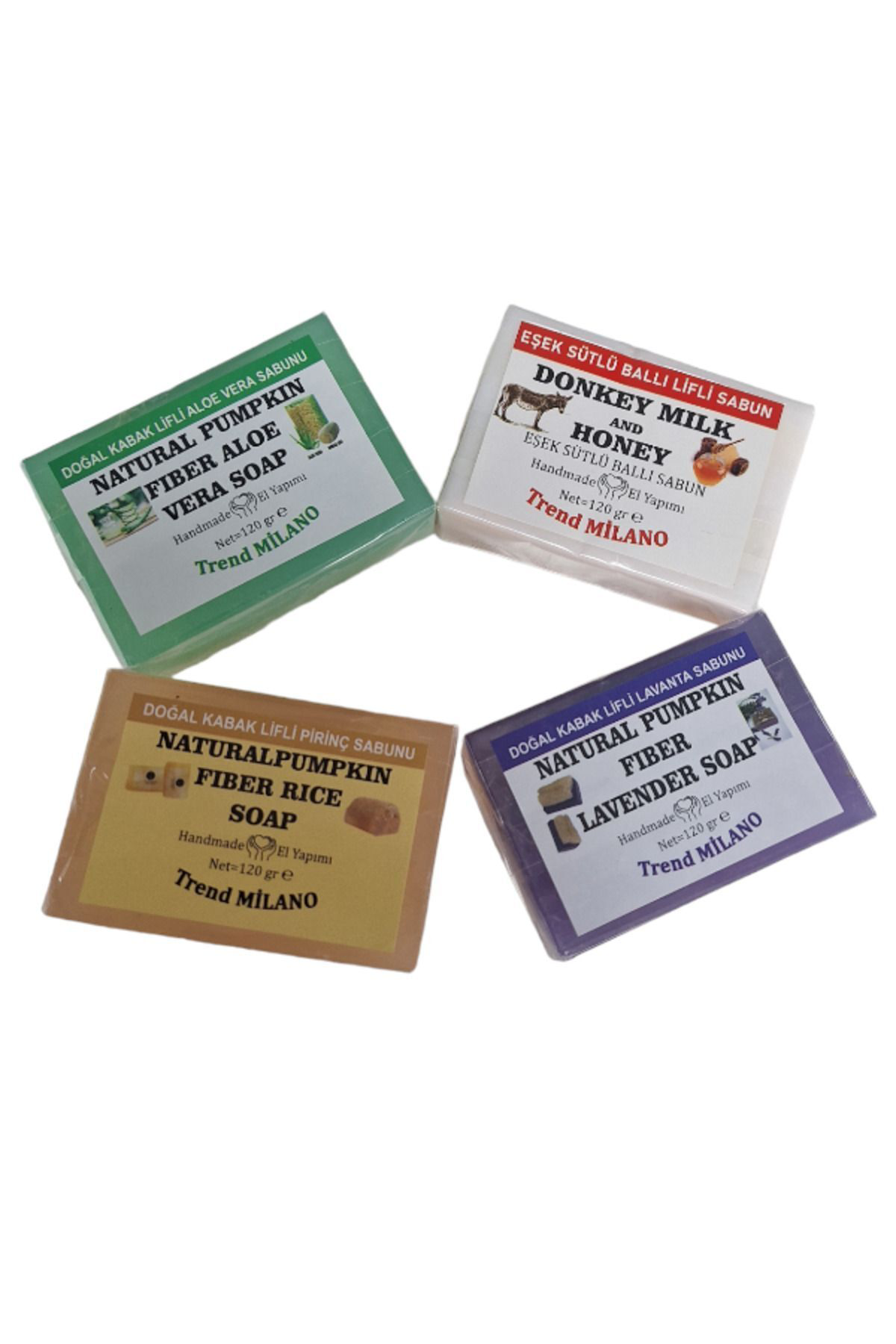 4 lü Set Doğal Kabak Lifli Sabun Aloe Vera - Lavanta - Pirinç Özl