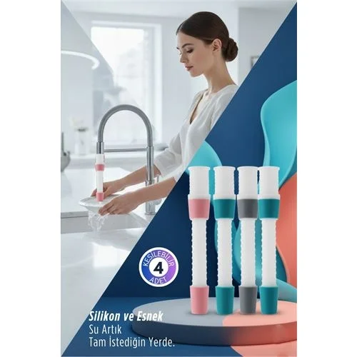 4 LÜ Silikon Esnek Musluk Uzatıcı – 14.5 cm Lavabo ve Mutfak Bata