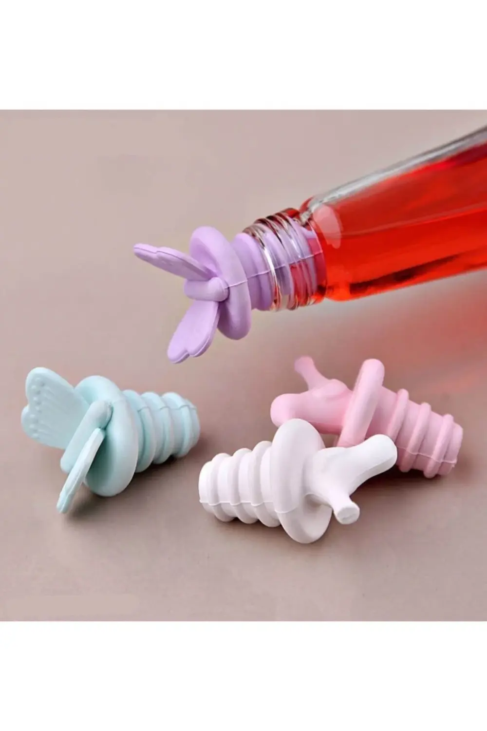 4' Lü Silikon Kuş Ve Kelebek Şişe Tıpası