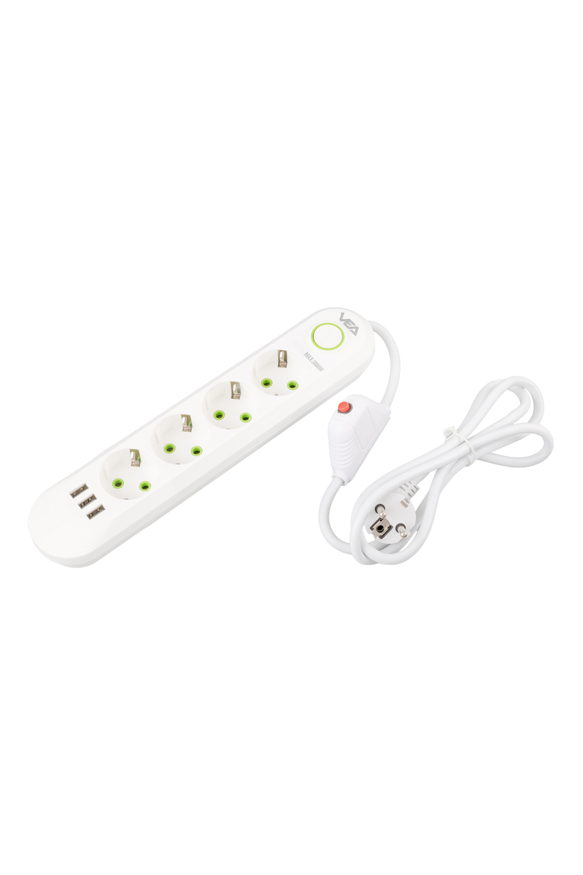 4 LÜ TOPRAK + 3 USB GİRİŞ 1.5 METRE KABLOLU  BEYAZ Çocuk Korumalı