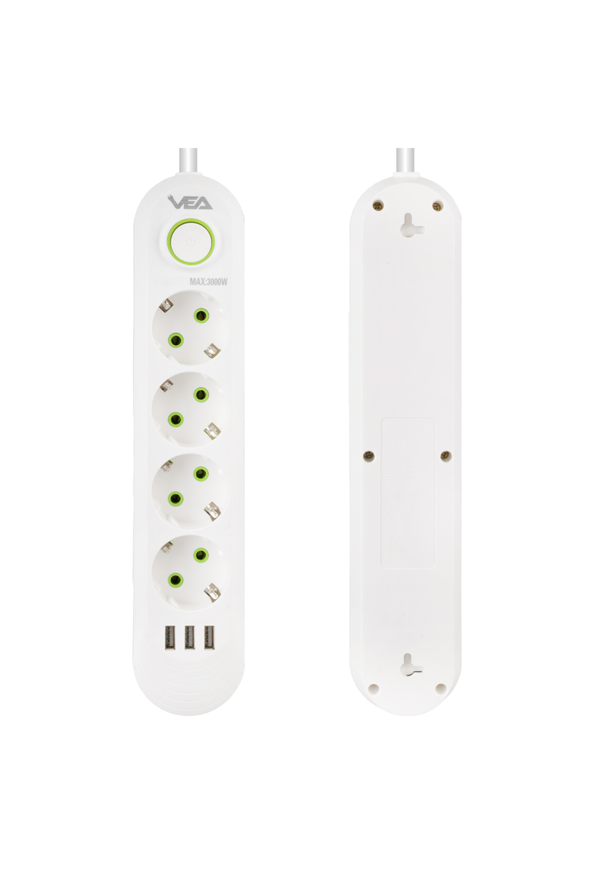 4 LÜ TOPRAK + 3 USB GİRİŞ 1.5 METRE KABLOLU  BEYAZ Çocuk Korumalı