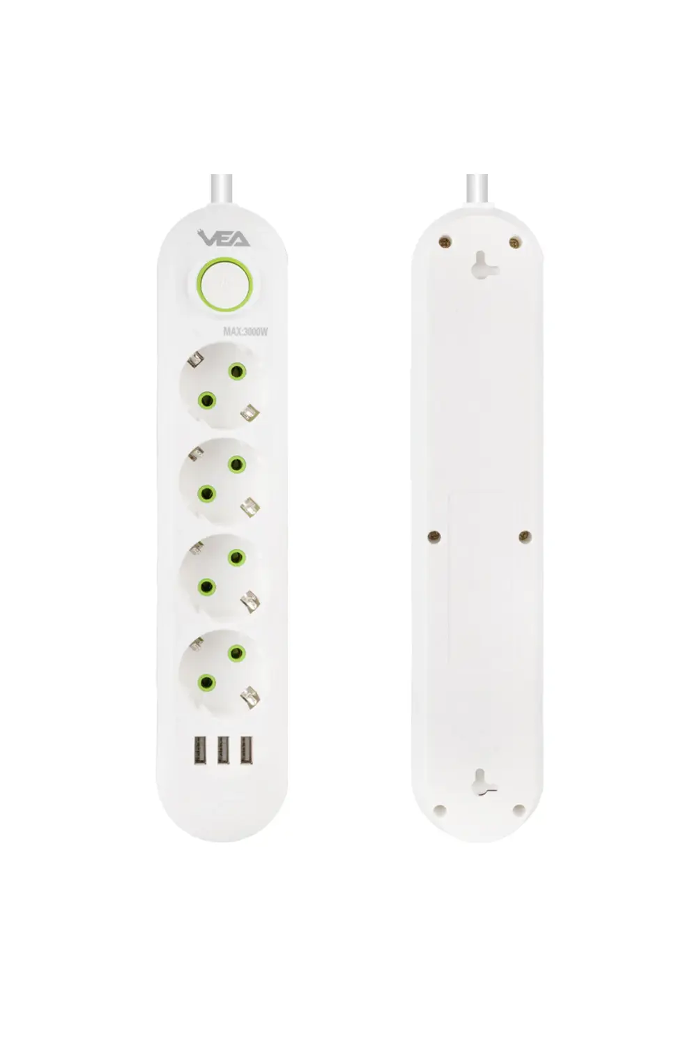 4 LÜ TOPRAK + 3 USB GİRİŞ 1.5 METRE KABLOLU  BEYAZ Çocuk Korumalı