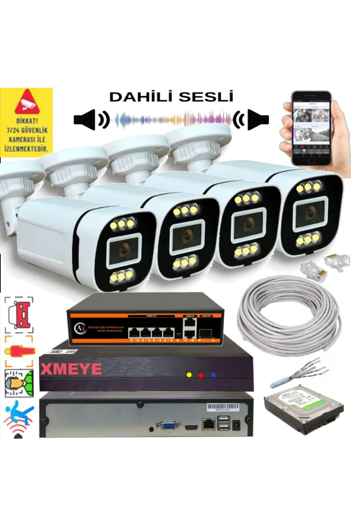 4 lü Yapay Zeka Destekli 5 MP Görüntü POE li Sesli 6 Warm Led Gec 4 lü Yapay Zeka Destekli 5 MP Görüntü POE li Sesli 6 Warm Led Gec