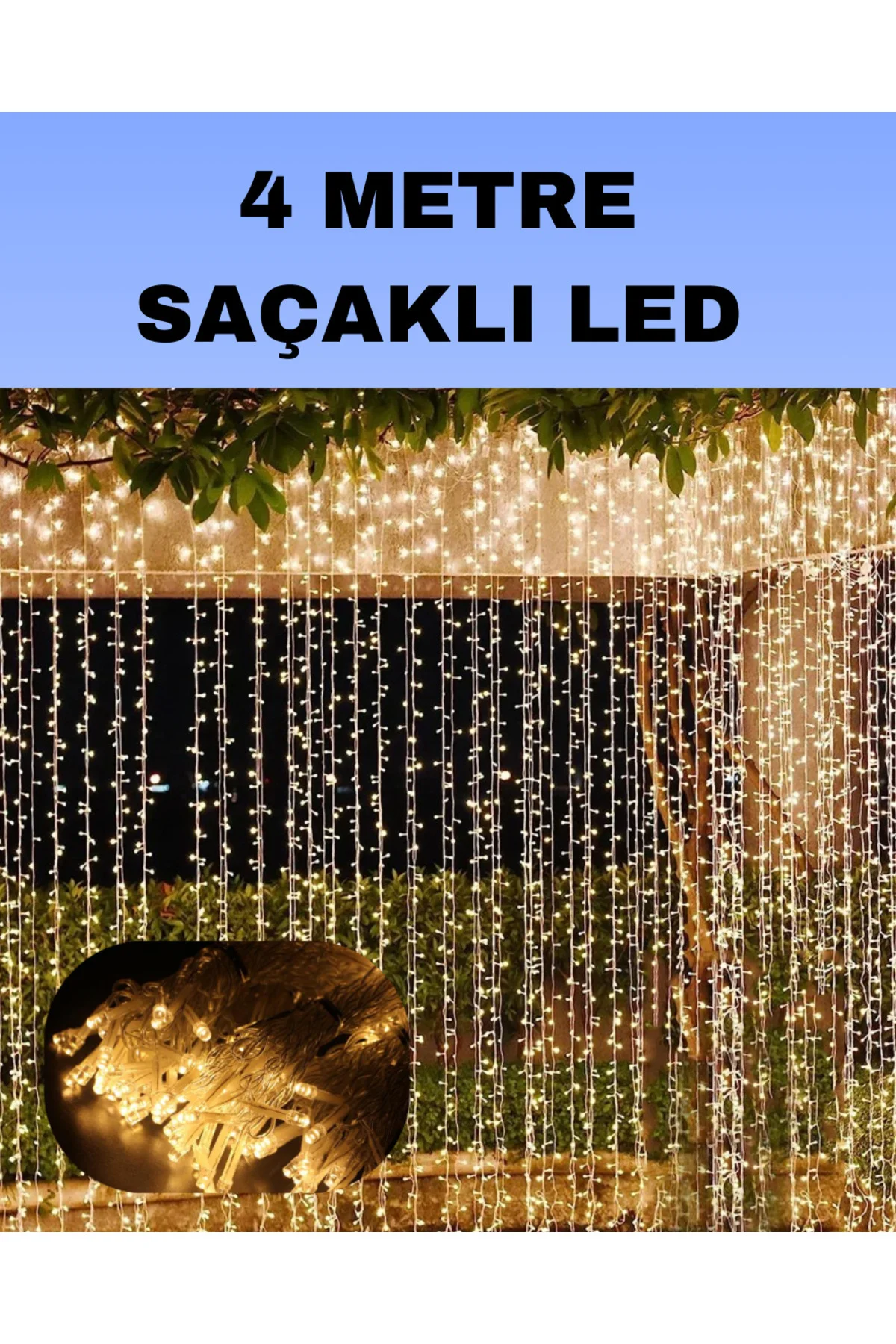 4 Metre Icicle Şelale Led Perde Işık Sarı Aydınlatma