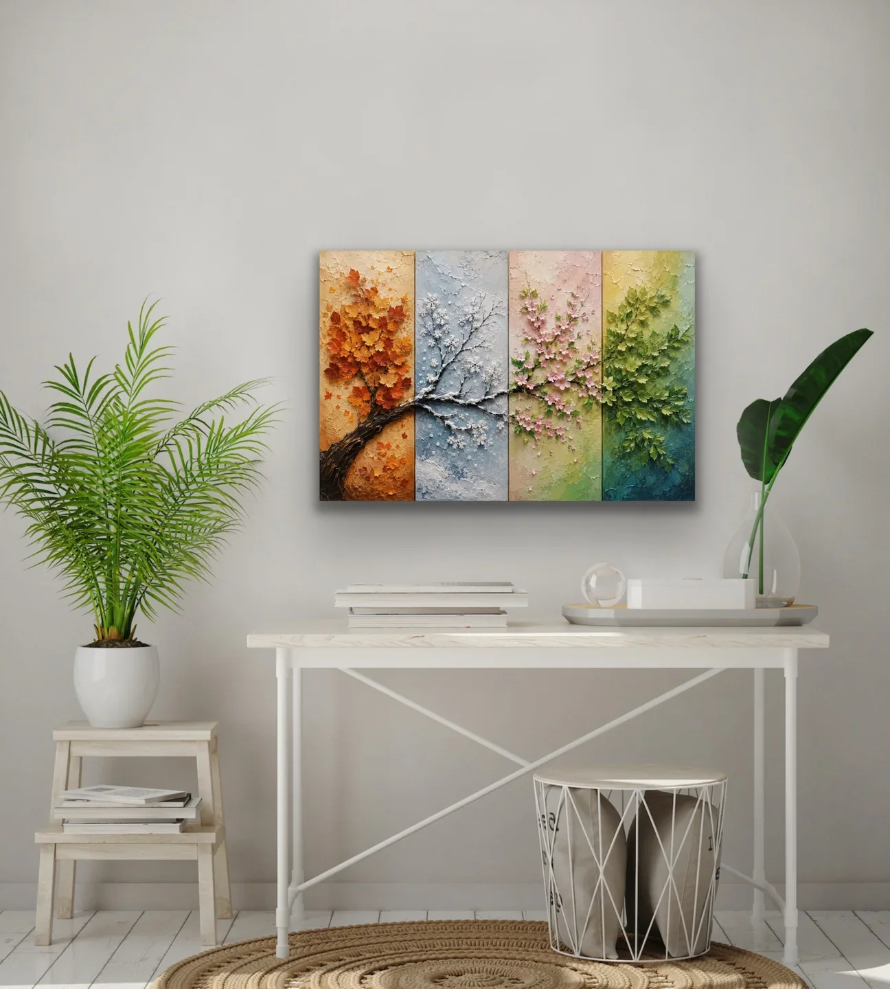 4 Mevsim Ağaç Kanvas Tablo 40X60 CM – Çerçevesiz Duvar Tablosu, Solmaz Baskı