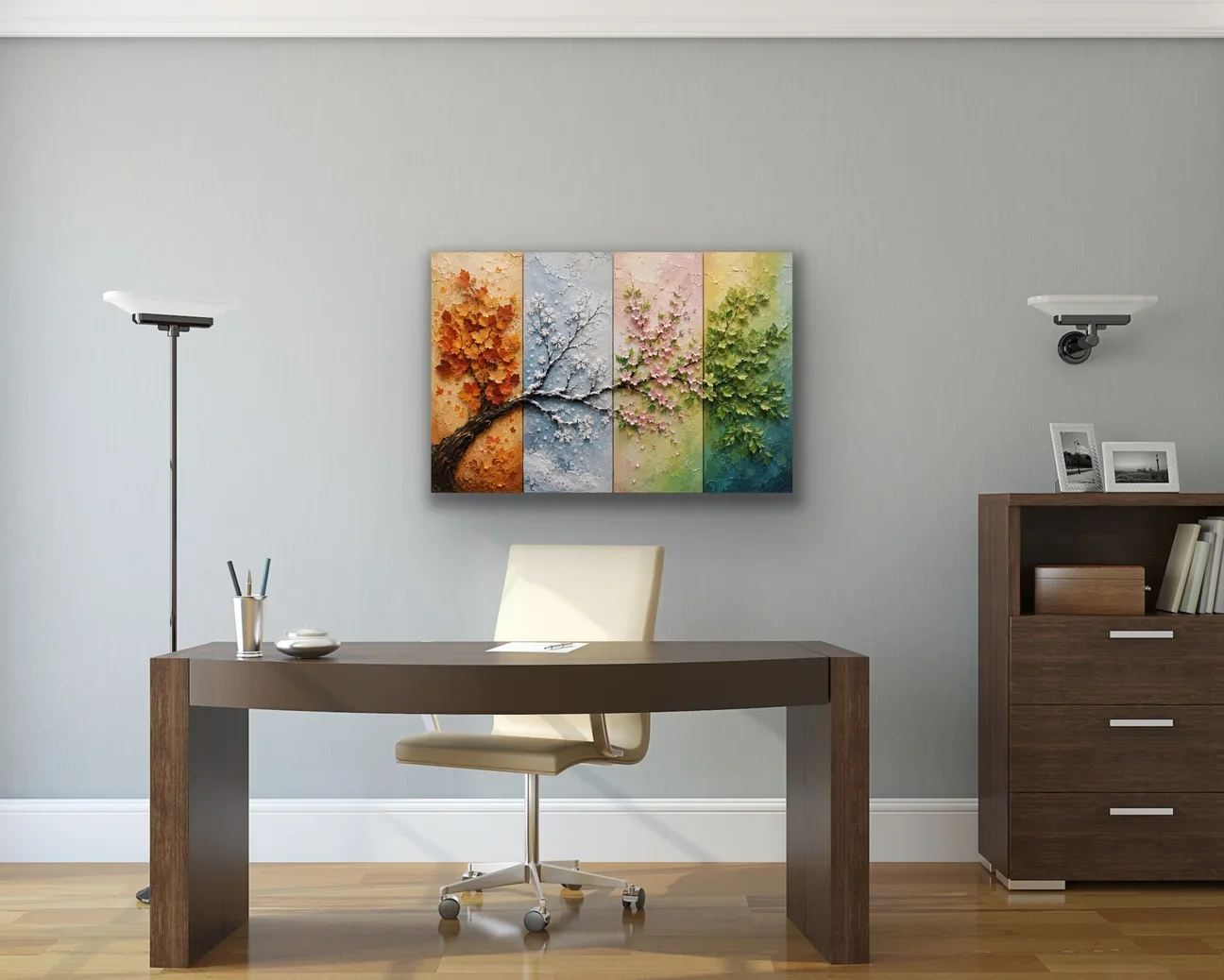 4 Mevsim Ağaç Kanvas Tablo 40X60 CM – Çerçevesiz Duvar Tablosu, Solmaz Baskı
