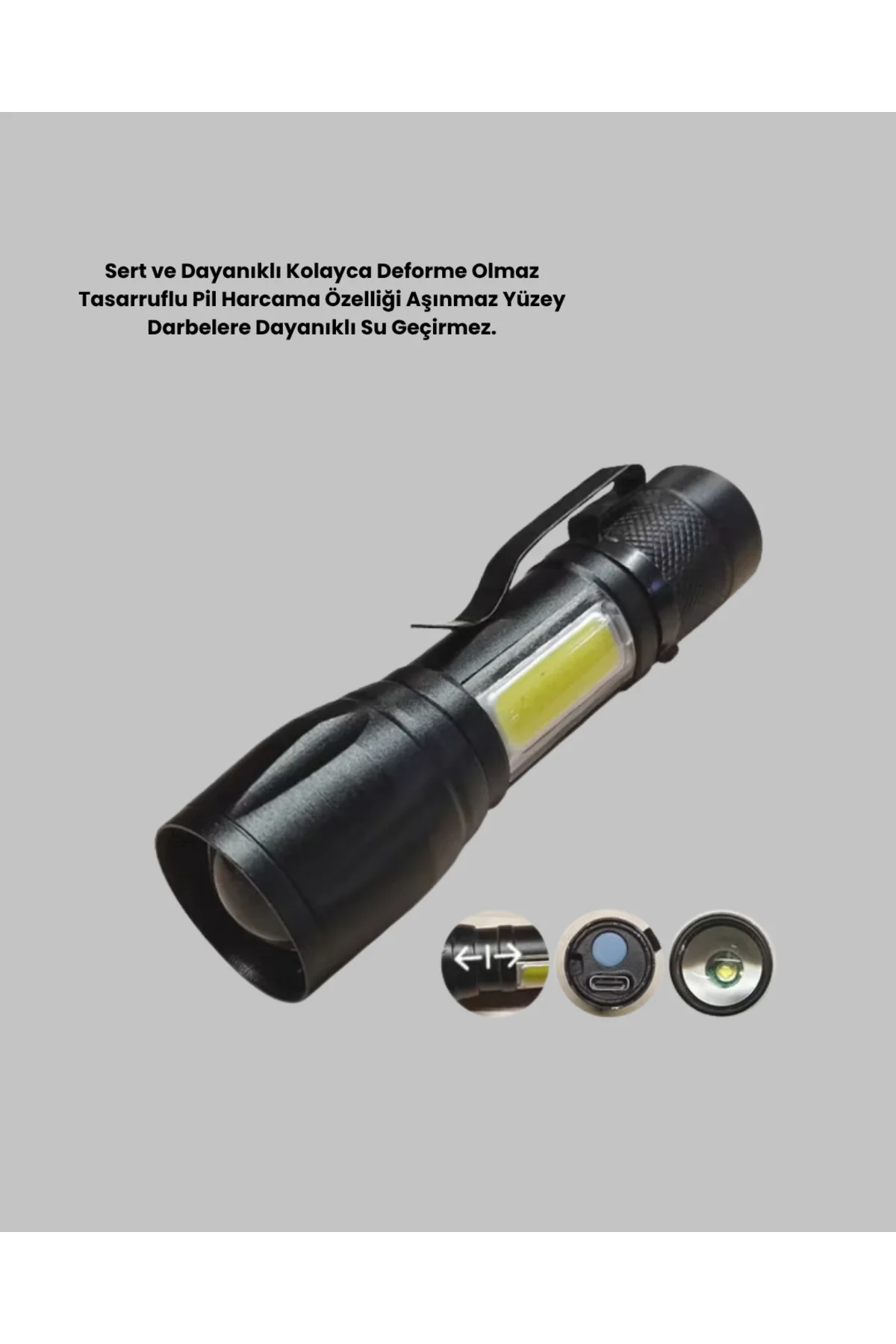 4 Mod Şarjlı Işıldak | Güçlü Cree Led | Su Geçirmez Alüminyum Gövde