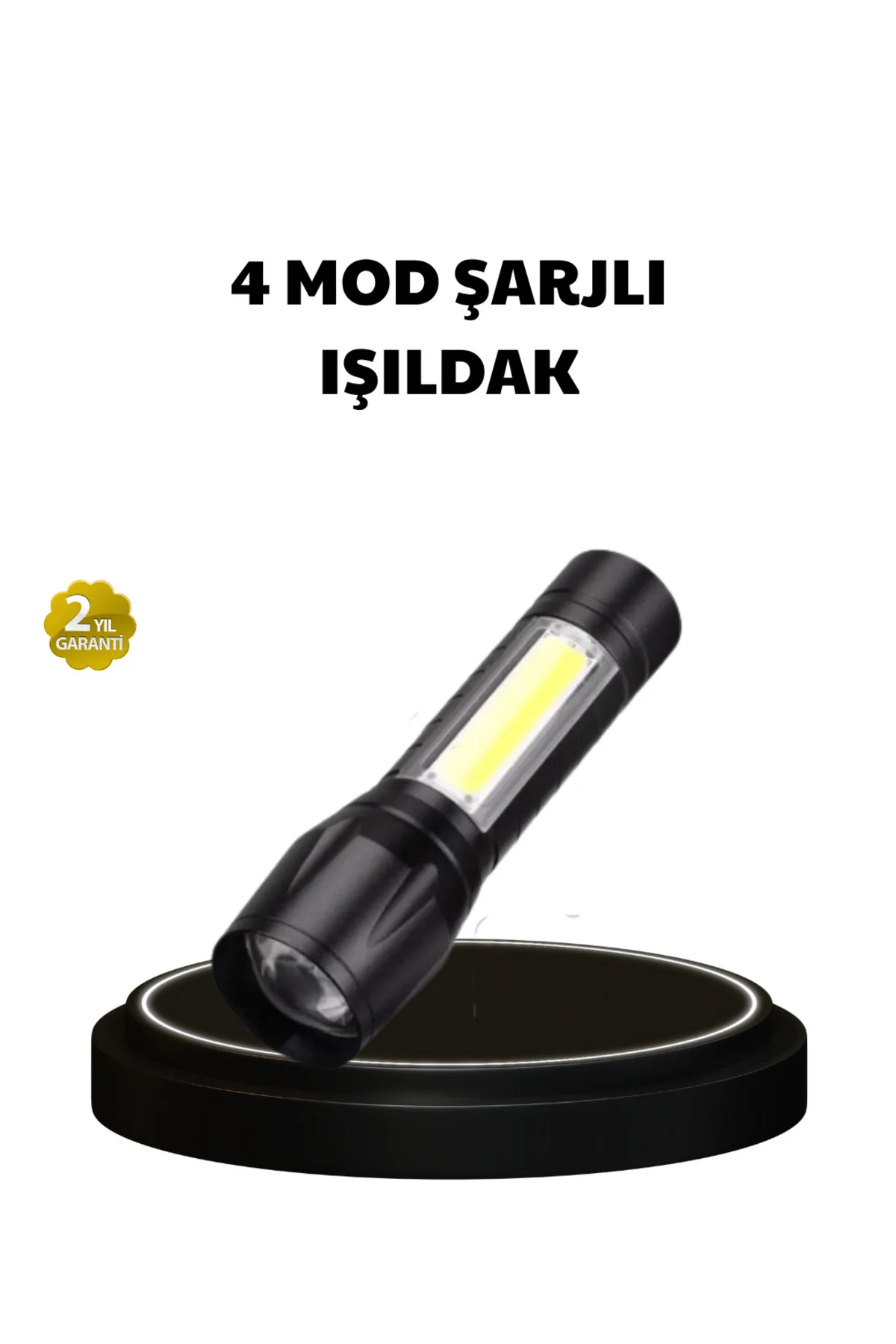 4 Mod Şarjlı Işıldak | Güçlü Cree Led | Su Geçirmez Alüminyum Gövde