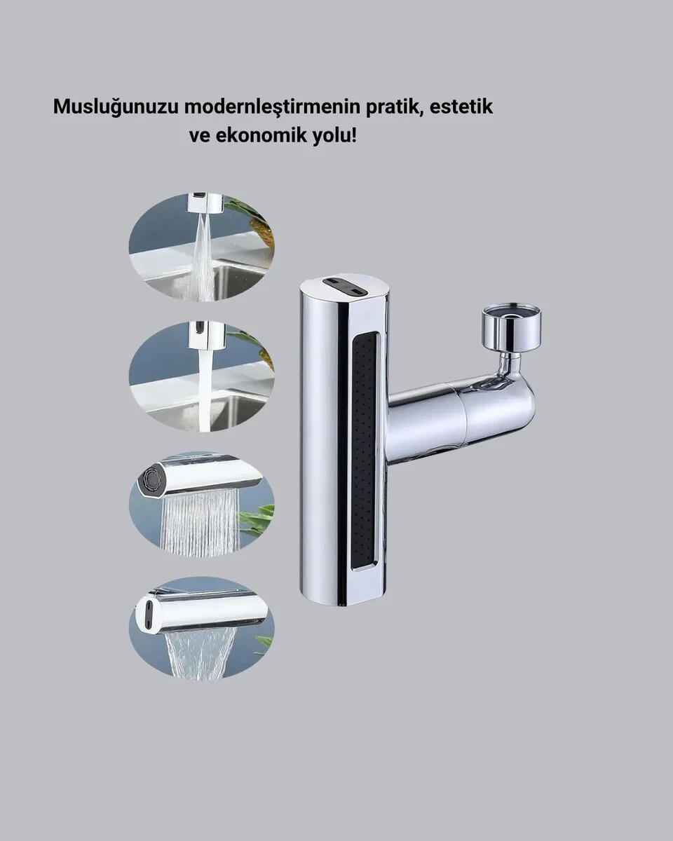 4 Modlu 360 Dönebilen ABS Pirinç Alaşımlı Musluk Başlığı - Ekonomik ve Pratik Çözüm