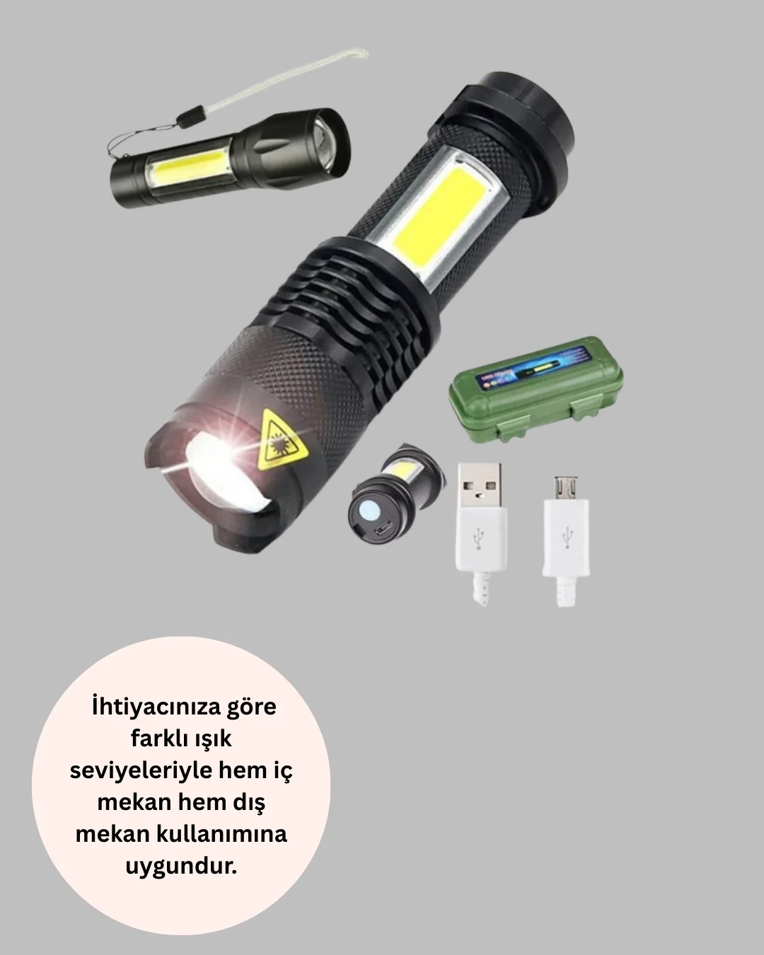 4 Modlu USB Şarjlı LED El Feneri Kamp ve Outdoor 4 Modlu USB Şarjlı LED El Feneri Kamp ve Outdoor