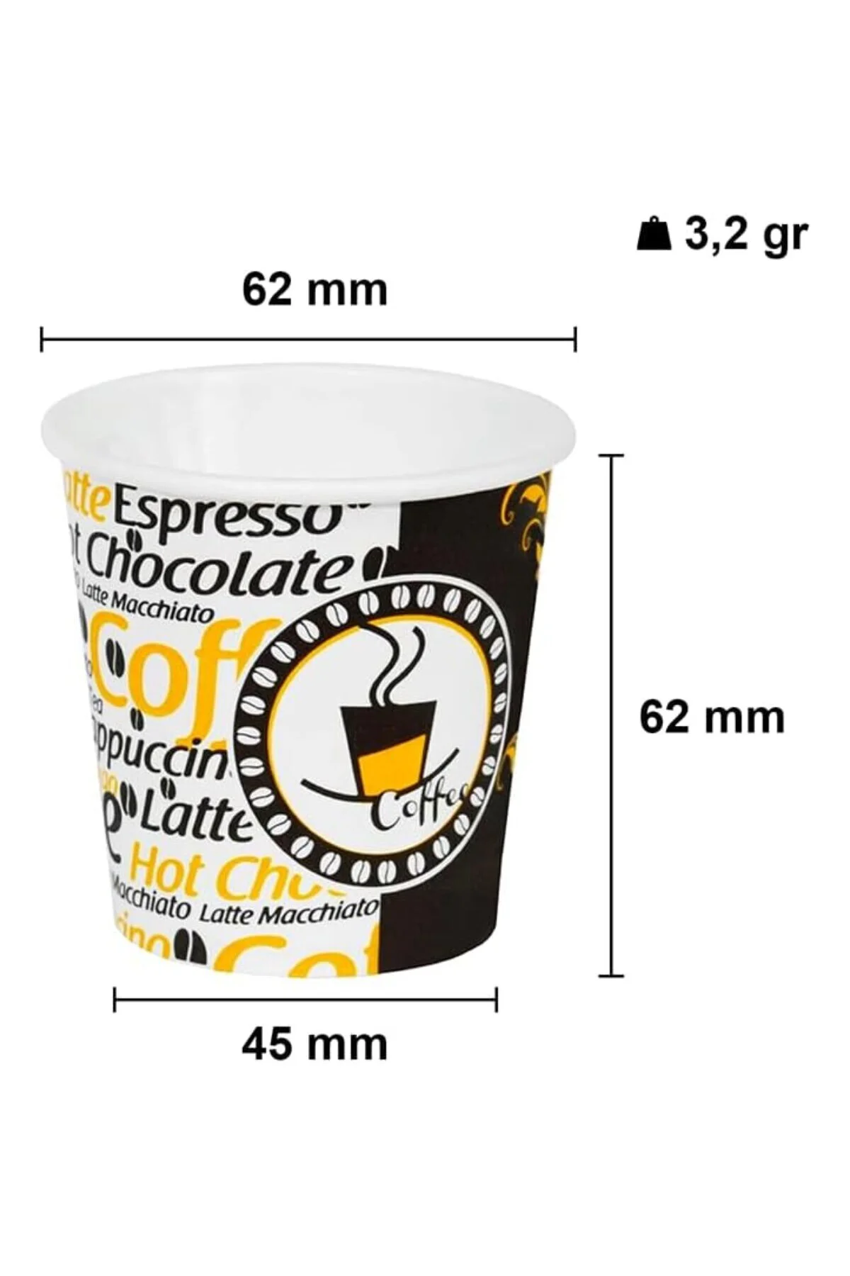 4 Oz Desenli Kalın Karton Bardak, 100 ml Kağıt Bardak Türk Kahvesi ve Espresso için 100 Adet (