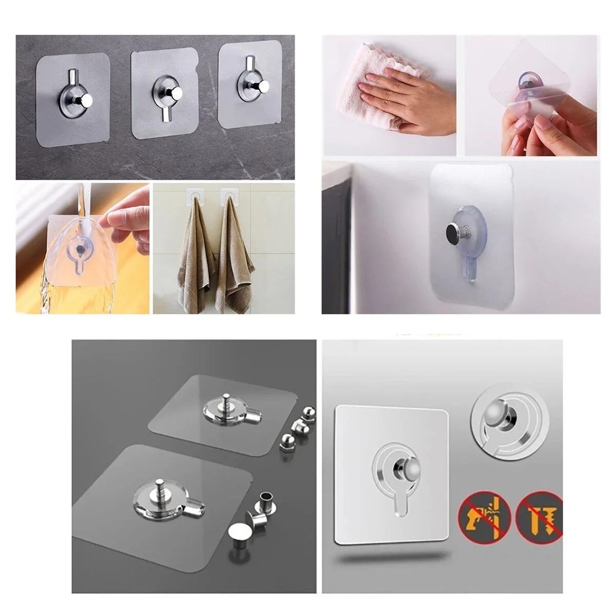 4 Parça 10MM Vidalı Şeffaf Pvc Yapışkan Askı