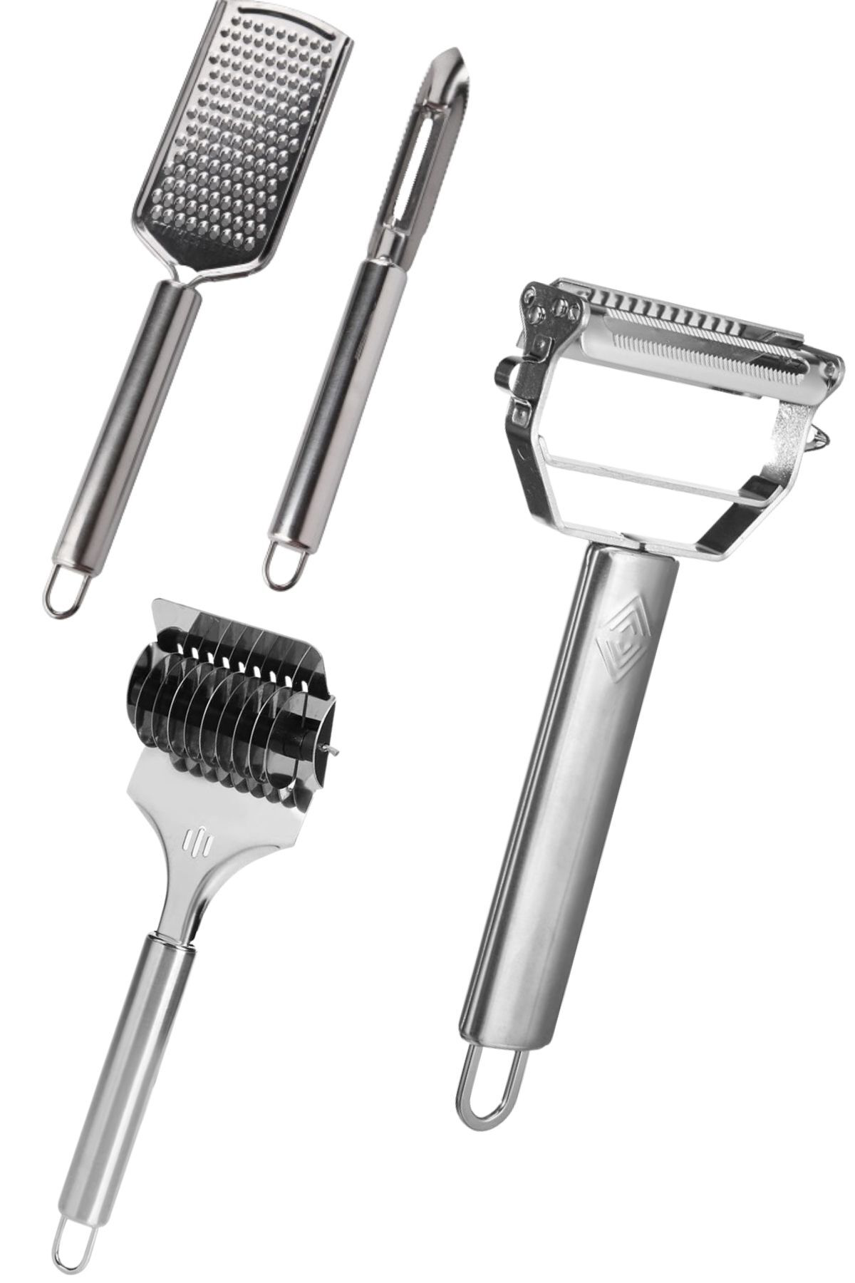 4 Parça Mutfak Paslanmaz Çelik Seti Soyacak Oyacak Rende Erişte K