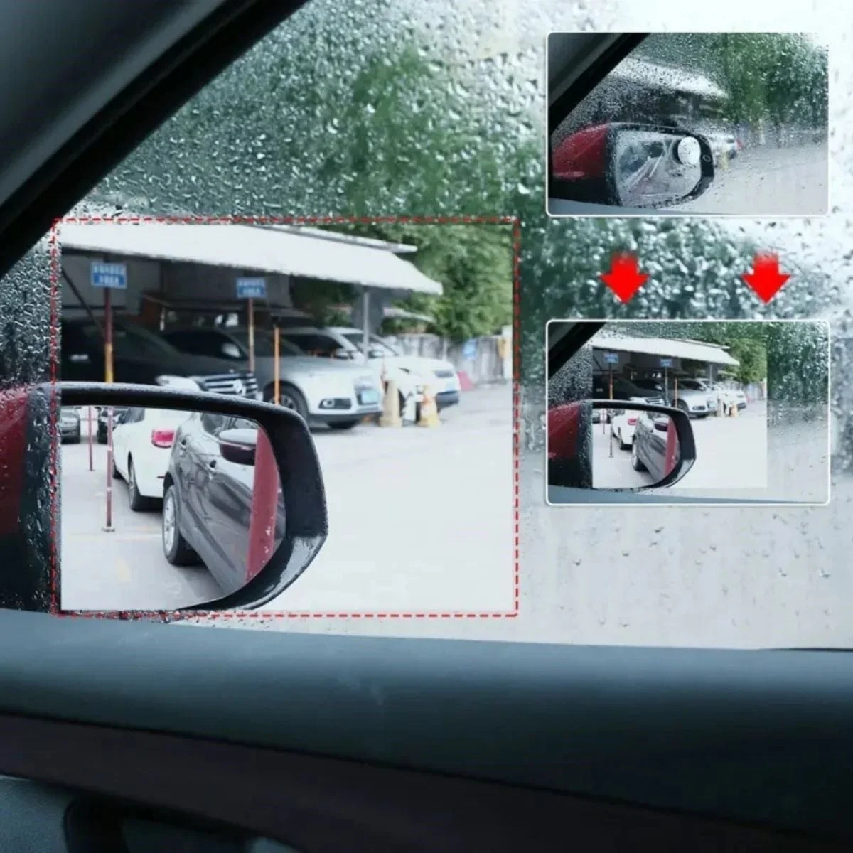4 Parça Yan Aynalar ve Yan Camlar İçin Araç Ayna Yağmur Kaydırıcı ve Cam Buğu Önleyici Film Seti