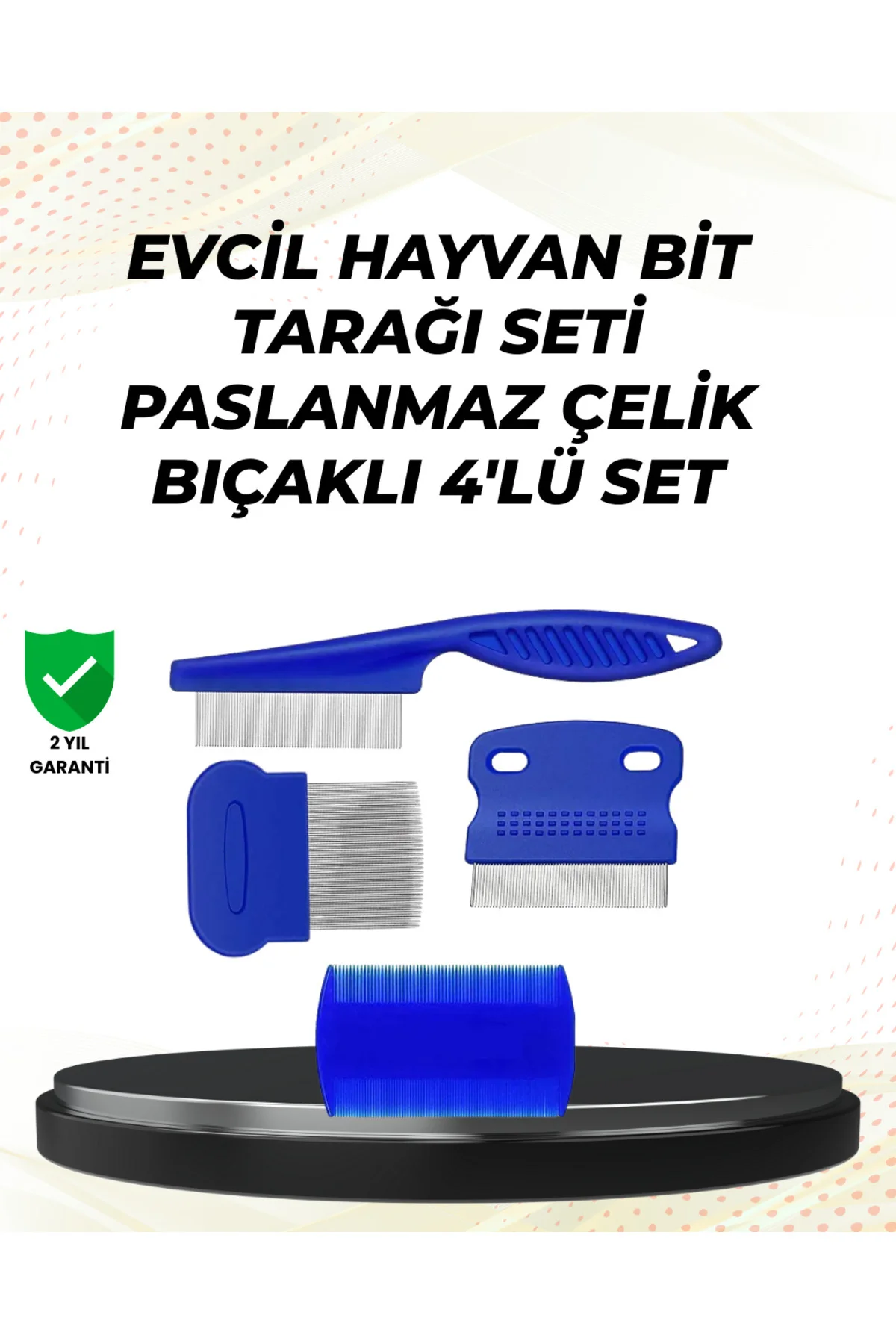 4 Parçalı Evcil Hayvan Tarak Seti – Paslanmaz Çelik Dişli, Ergono