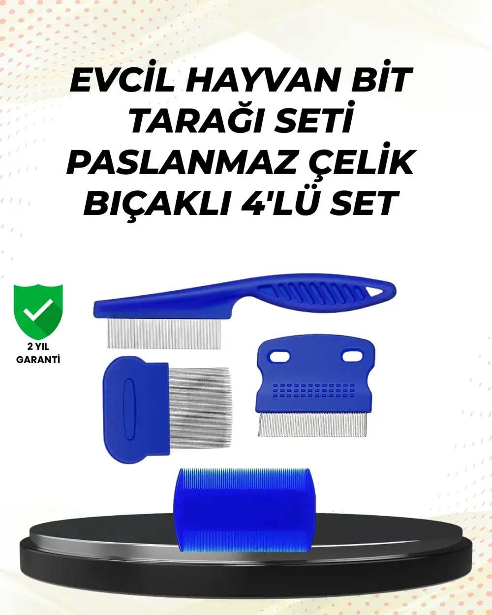 4 Parçalı Evcil Hayvan Tarak Seti – Paslanmaz Çelik Dişli, Ergono