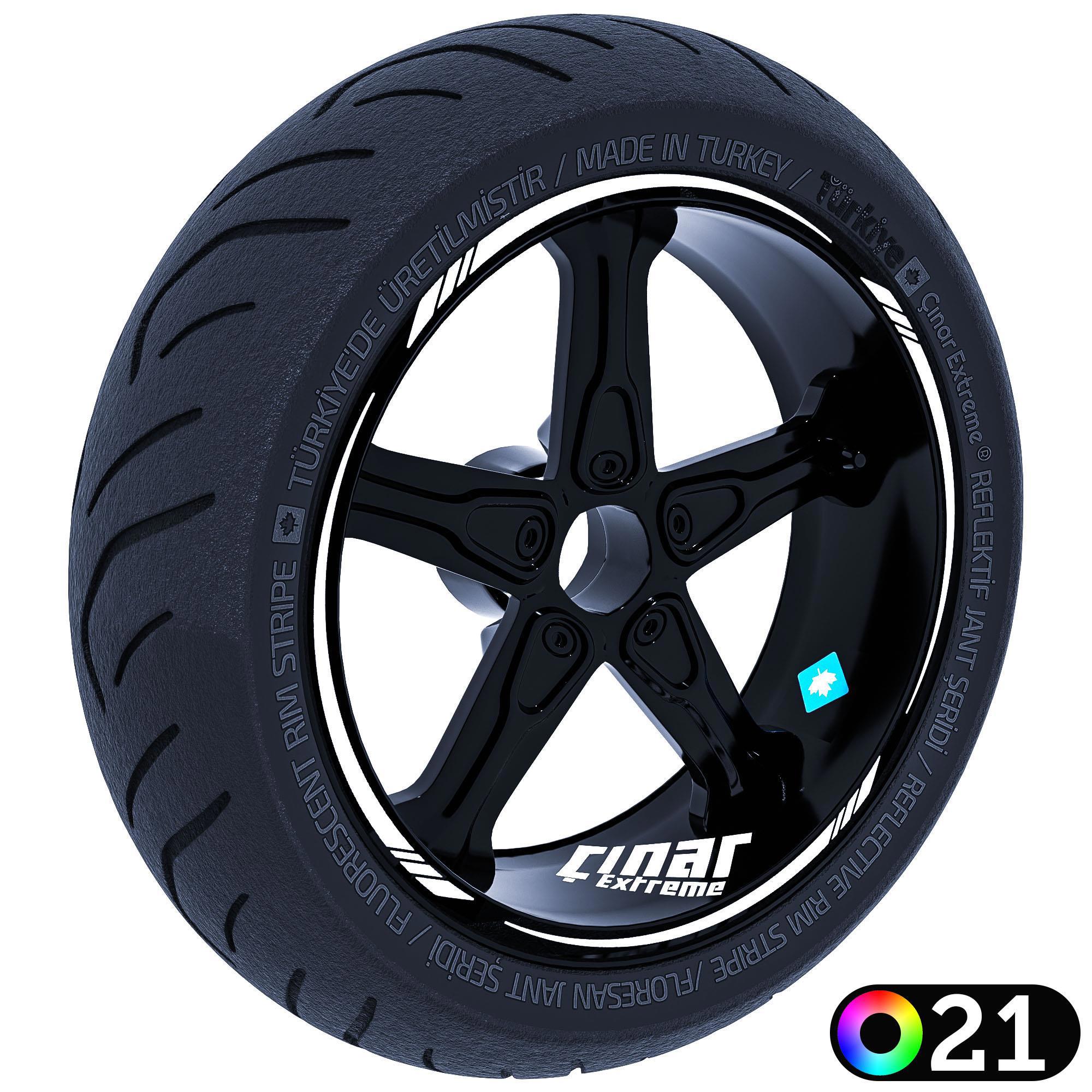 Çınar Extreme 4 Parçalı Keskin Jant Şeridi Sticker Reflektif, Floresan, Özel Re