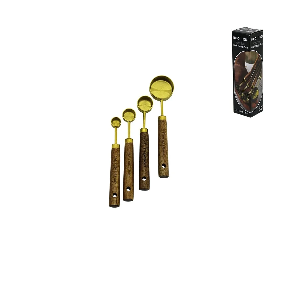 4 Pcs Gold Metal Ölçü Kaşık Seti Otantik Ağaç Kulp 15ml - 5ml - 2.5ml - 1.25ml Bx40 Fiyatı, Yorumları ve Özellikleri