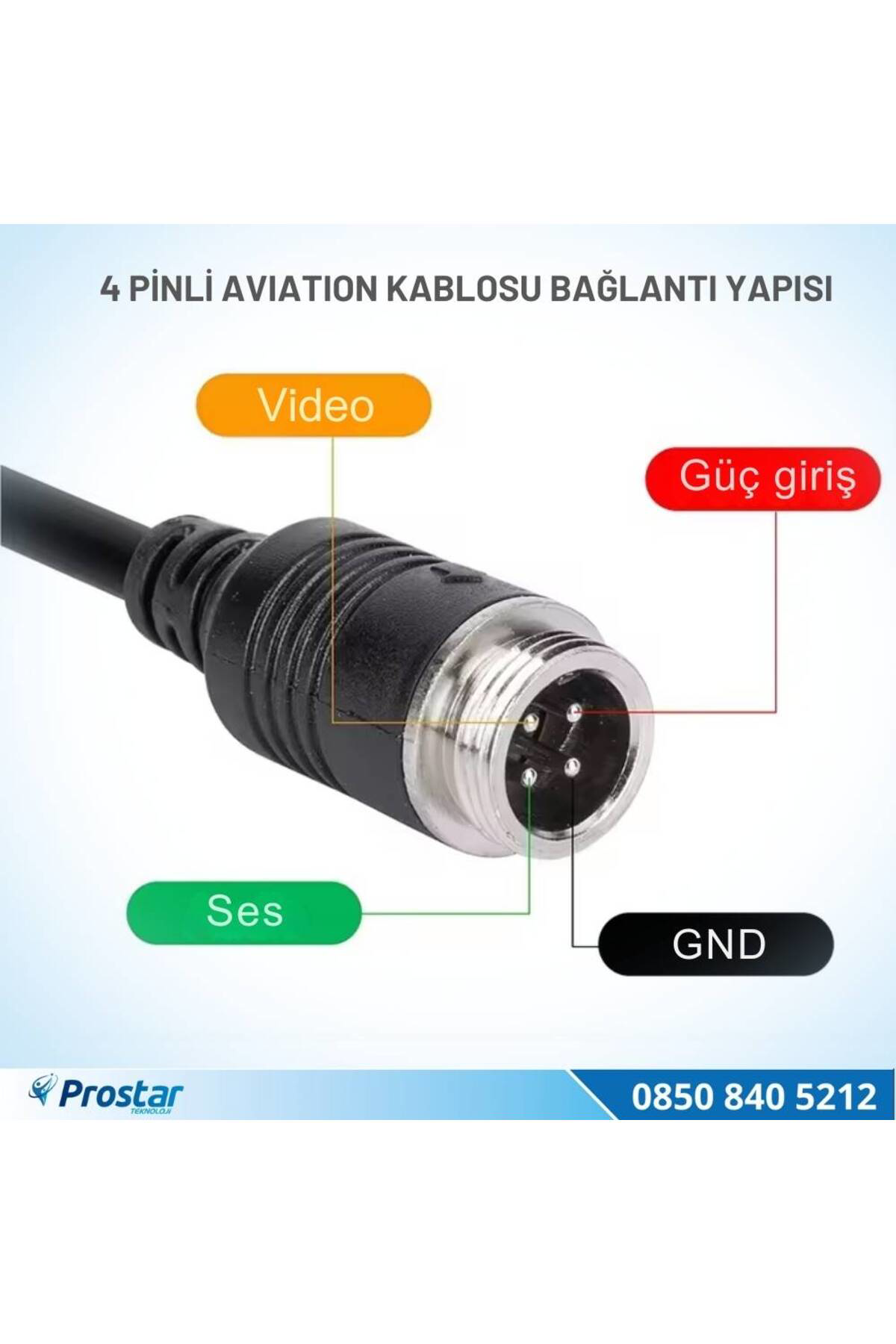 Navistar 4 Pin Aviation Hazır Araç Kamera Kablosu 5 Metre