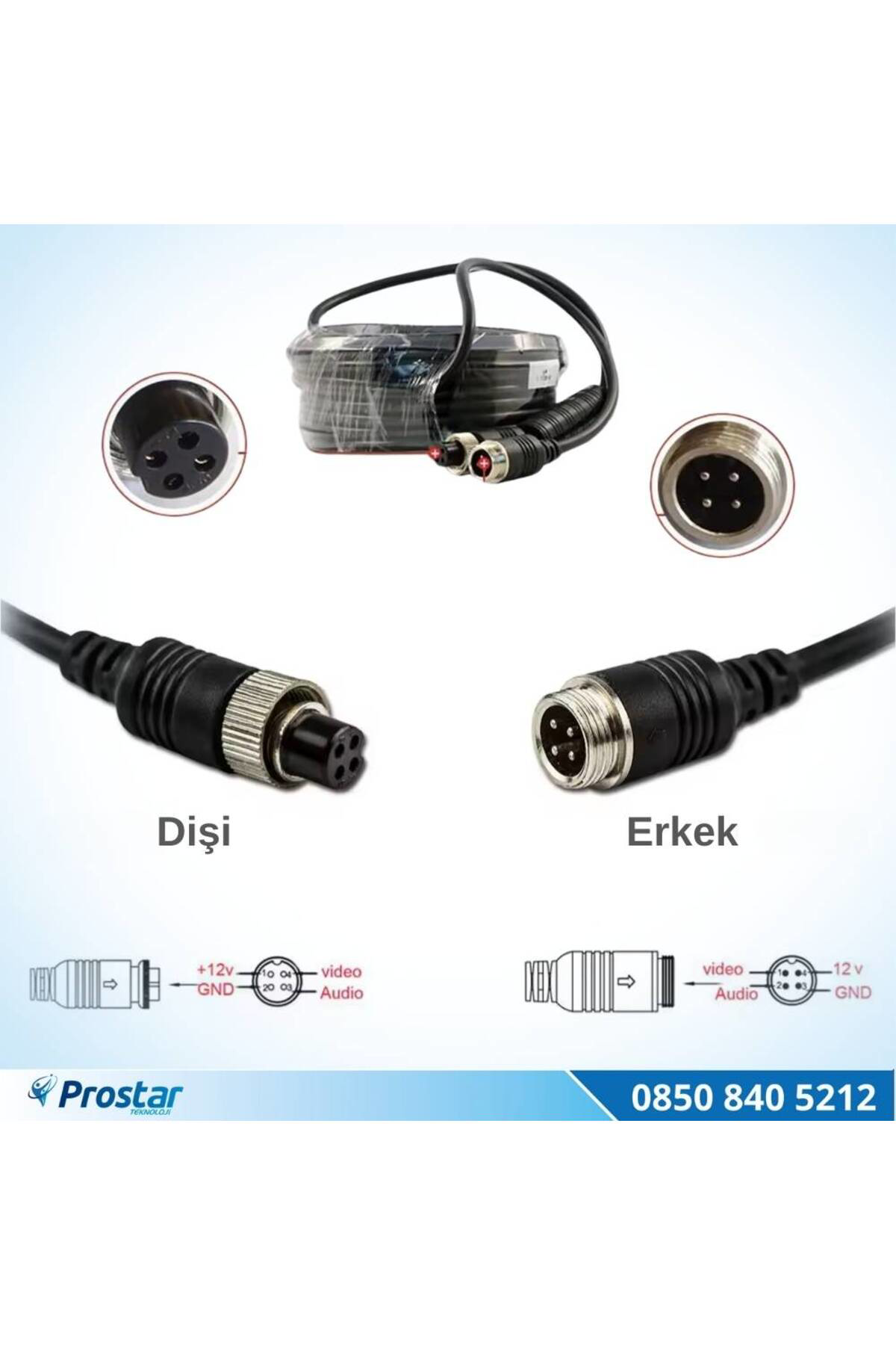 Navistar 4 Pin Aviation Hazır Araç Kamera Kablosu 5 Metre