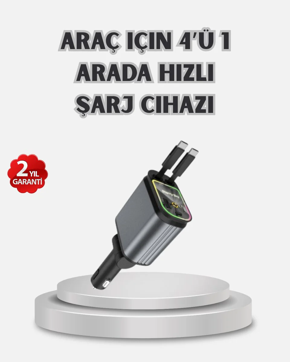 4 Portlu 66W Hızlı Şarjlı LED Işıklı ve 180° Dönebilir Araç Şarj Cihazı