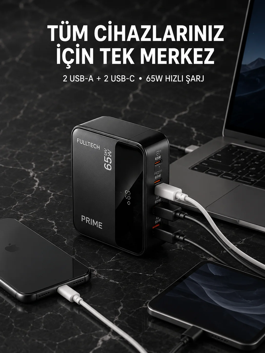 4 Portlu GaN Masaüstü Hızlı Şarj İstasyonu