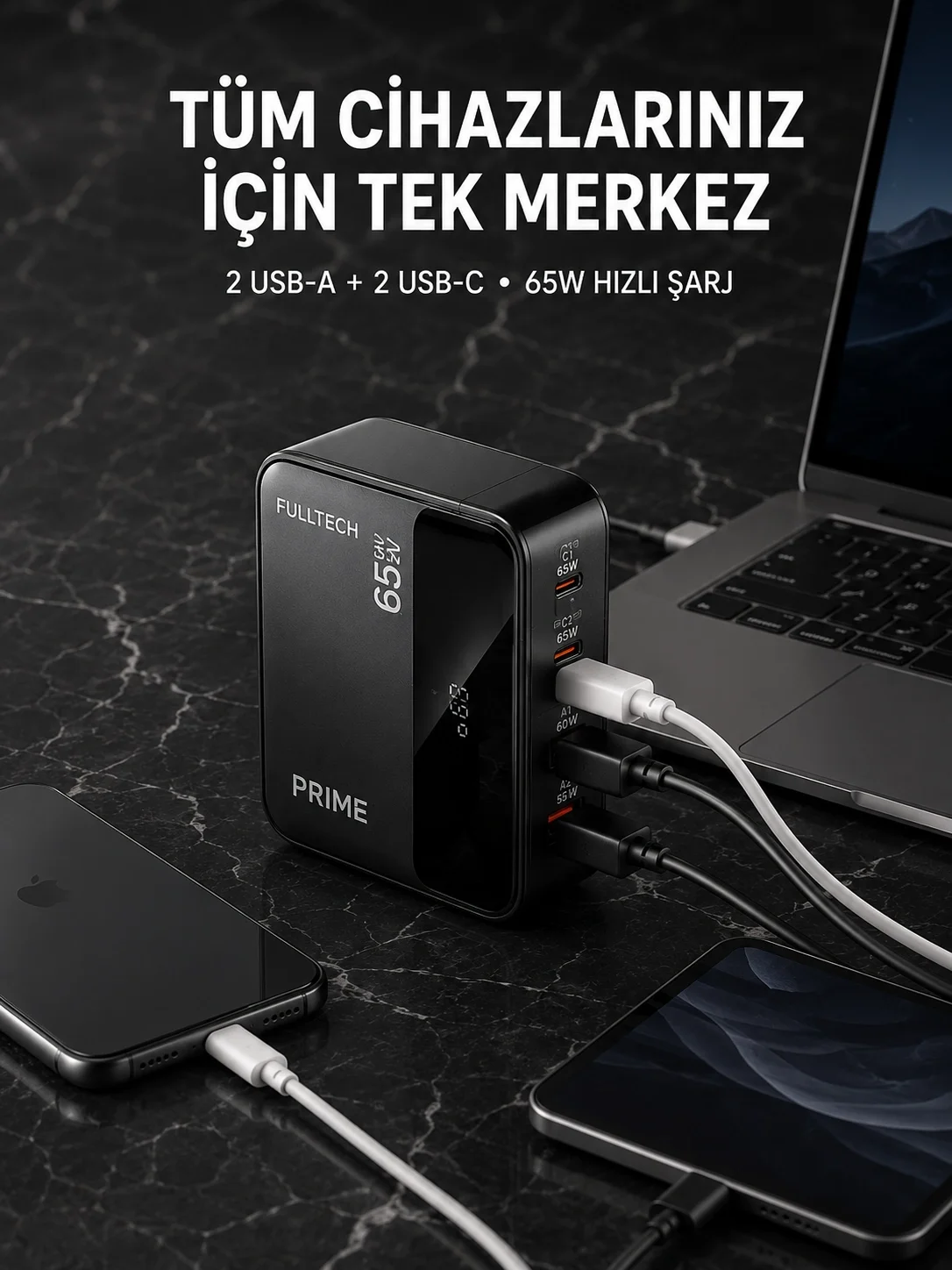 4 Portlu GaN Masaüstü Hızlı Şarj İstasyonu
