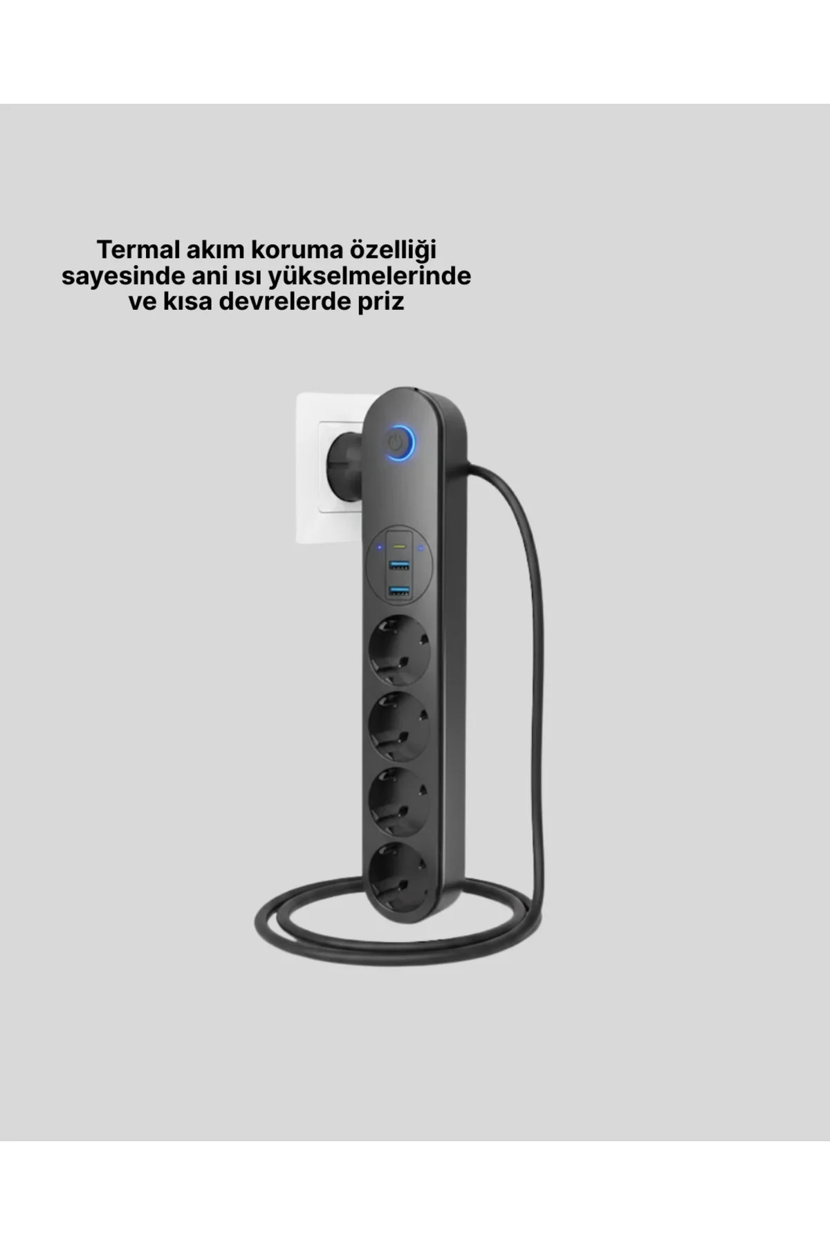 4 Priz 2 USB 1 Type-C Akım Korumalı Çoklu Priz Led Anahtarlı