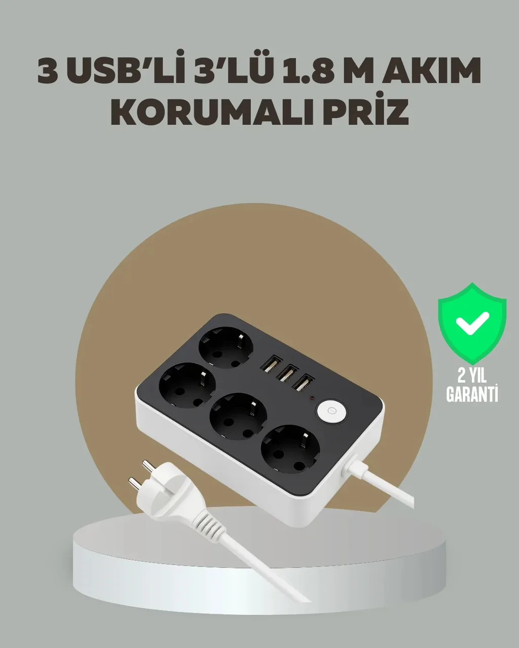 4 Prizli 3 Usb Portlu Anahtarlı Akım Korumalı Priz Diğer