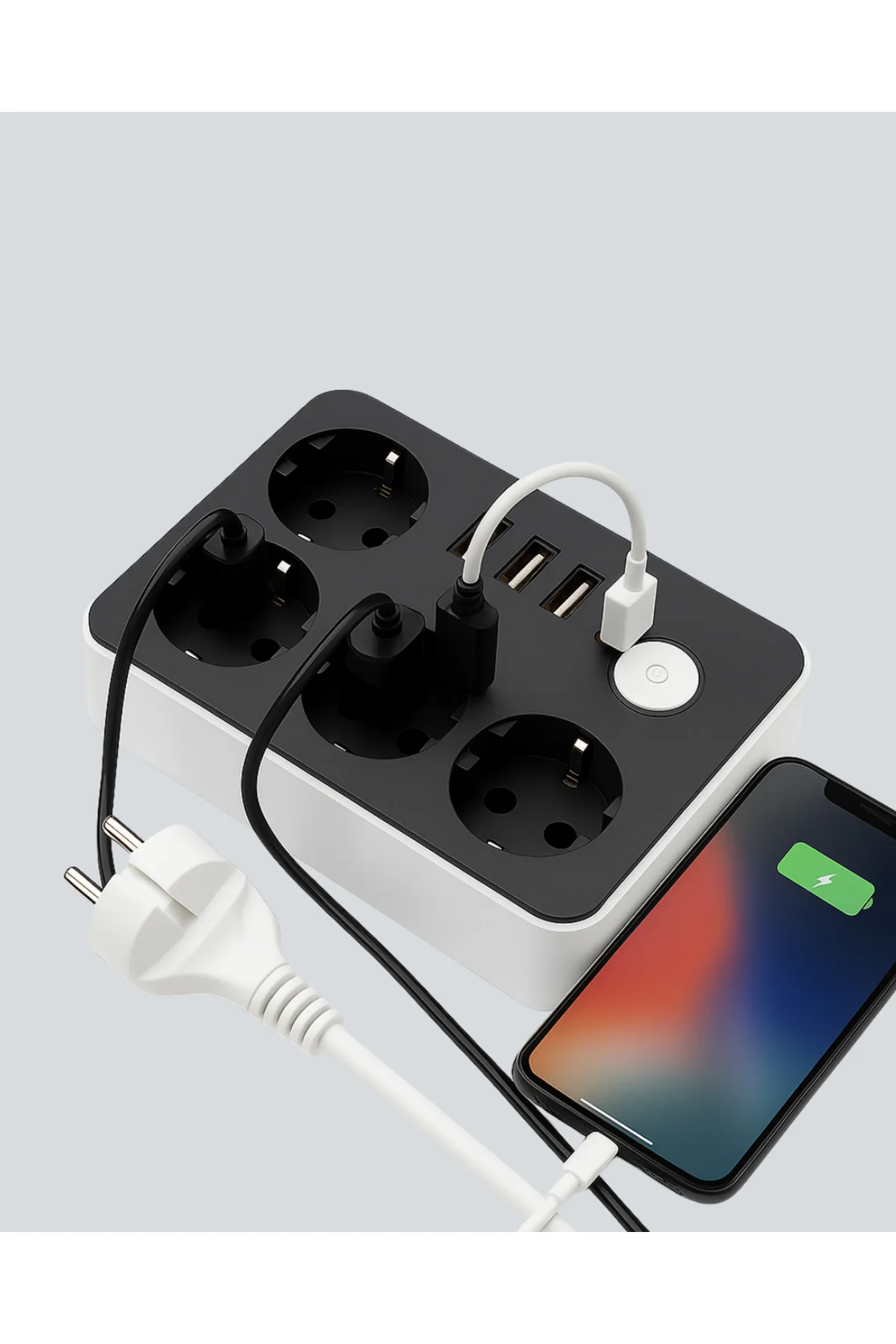 4 Prizli 3 USB Portlu Anahtarlı Akım Korumalı Priz - Lisinya