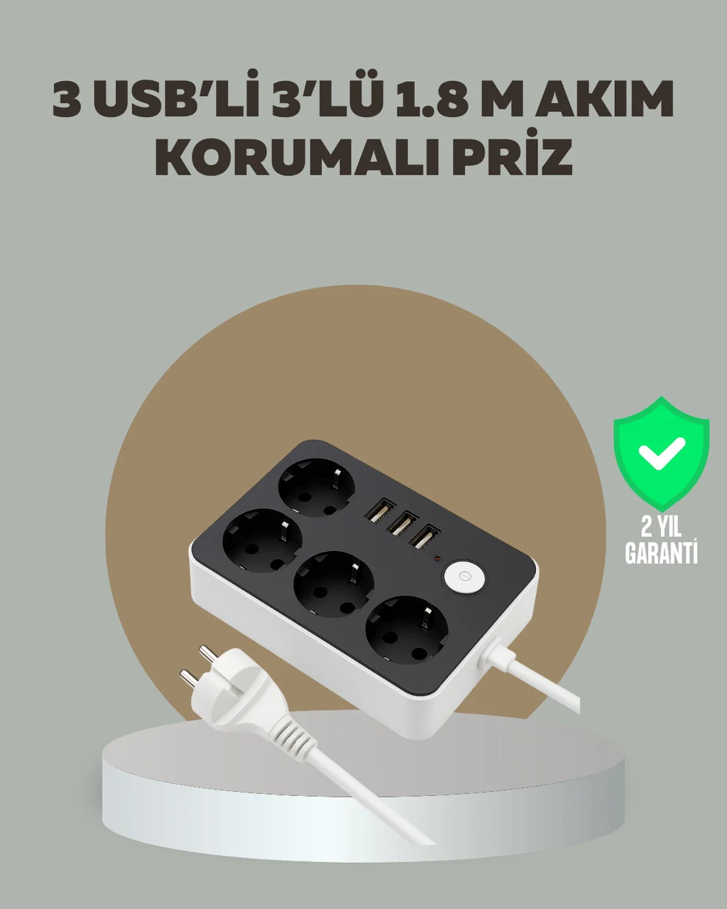 4 Prizli 3 Usb Portlu Anahtarlı Akım Korumalı Priz - Lisinya