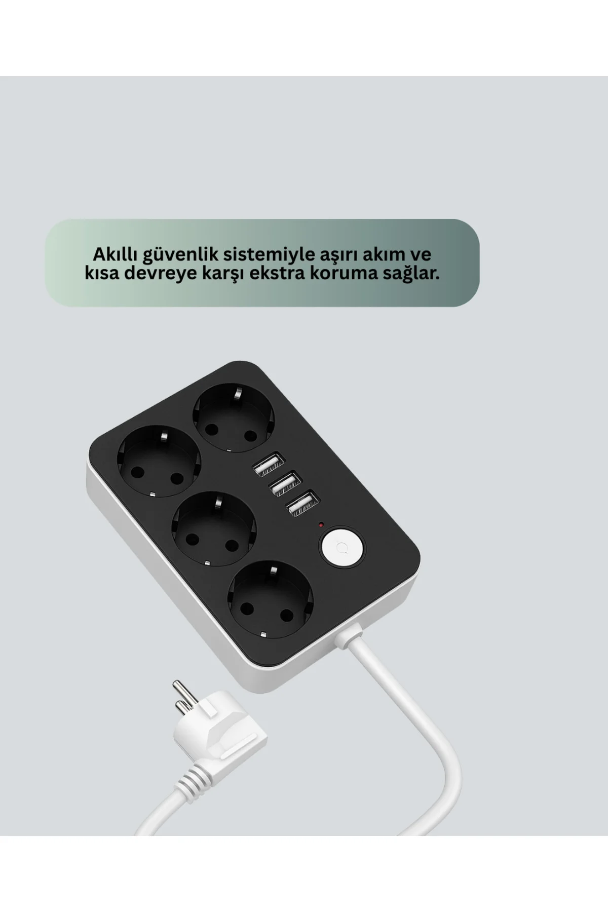 4 Prizli 3 USB Portlu Anahtarlı Akım Korumalı Priz - Lisinya