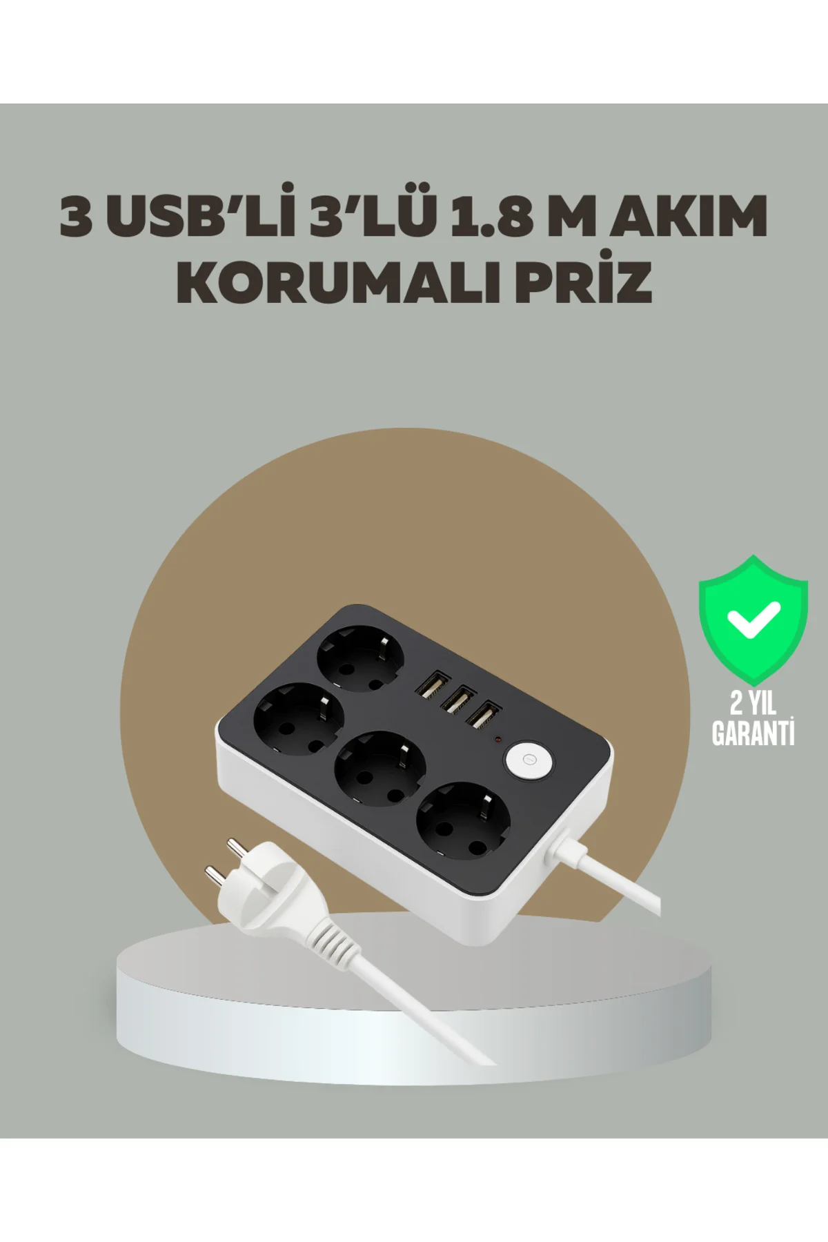 4 Prizli 3 USB Portlu Anahtarlı Akım Korumalı Priz