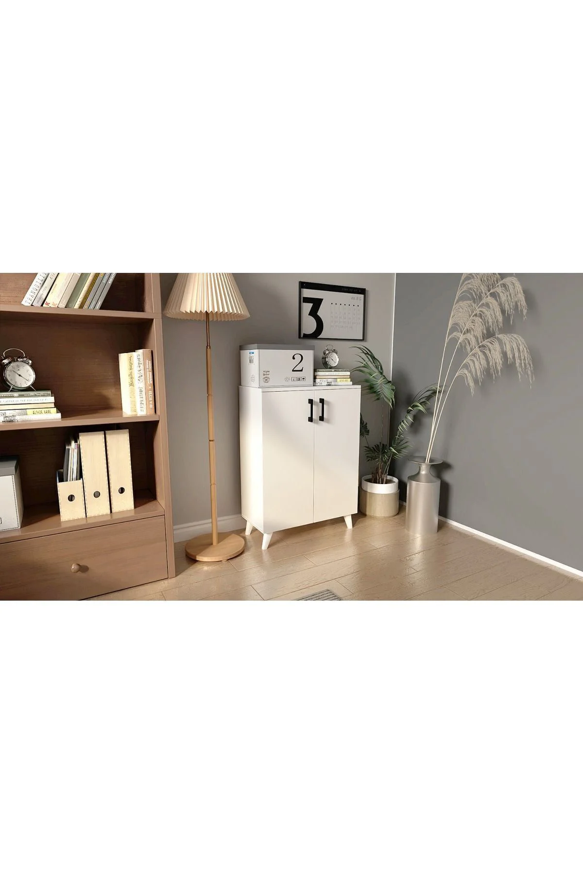 4 Raflı 2 Kapaklı Ayakkabılık Çok Amaçlı Dolap Banyo Dolabı Mutfa