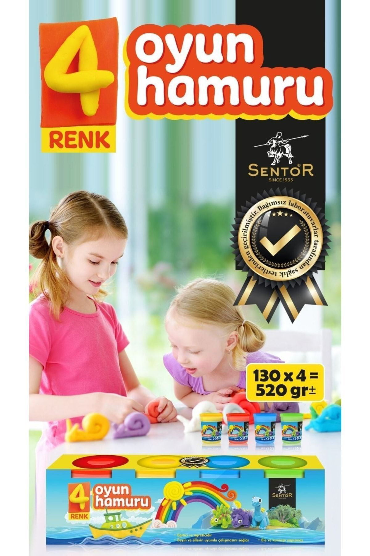 Sentor 4 Renk Oyun Hamuru (130X4= 520 G.)