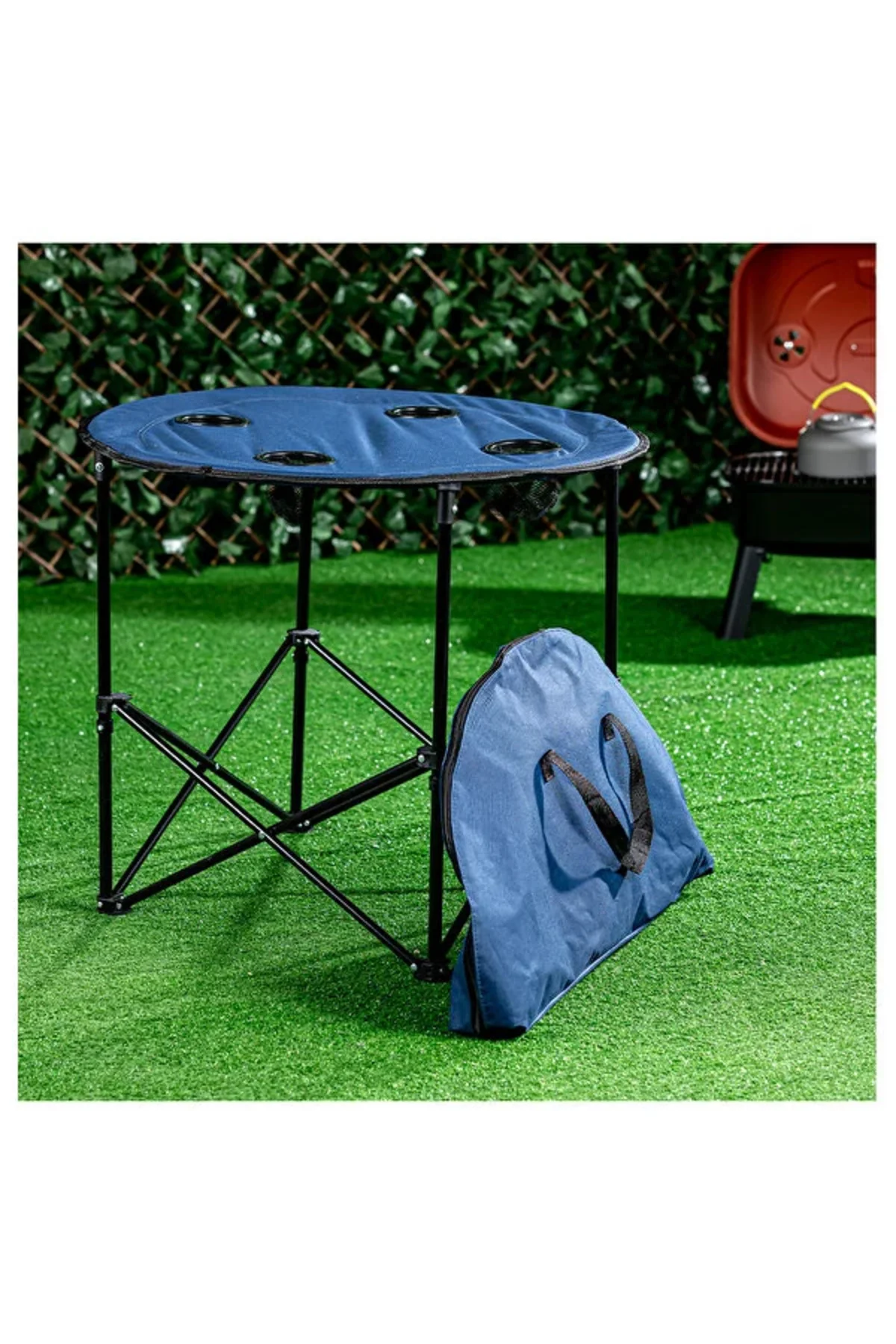4 Sandalyeli Katlanır Kamp Masa Sandalye Seti 71 cm Yuvarlak Masa Çantalı 5 Parça