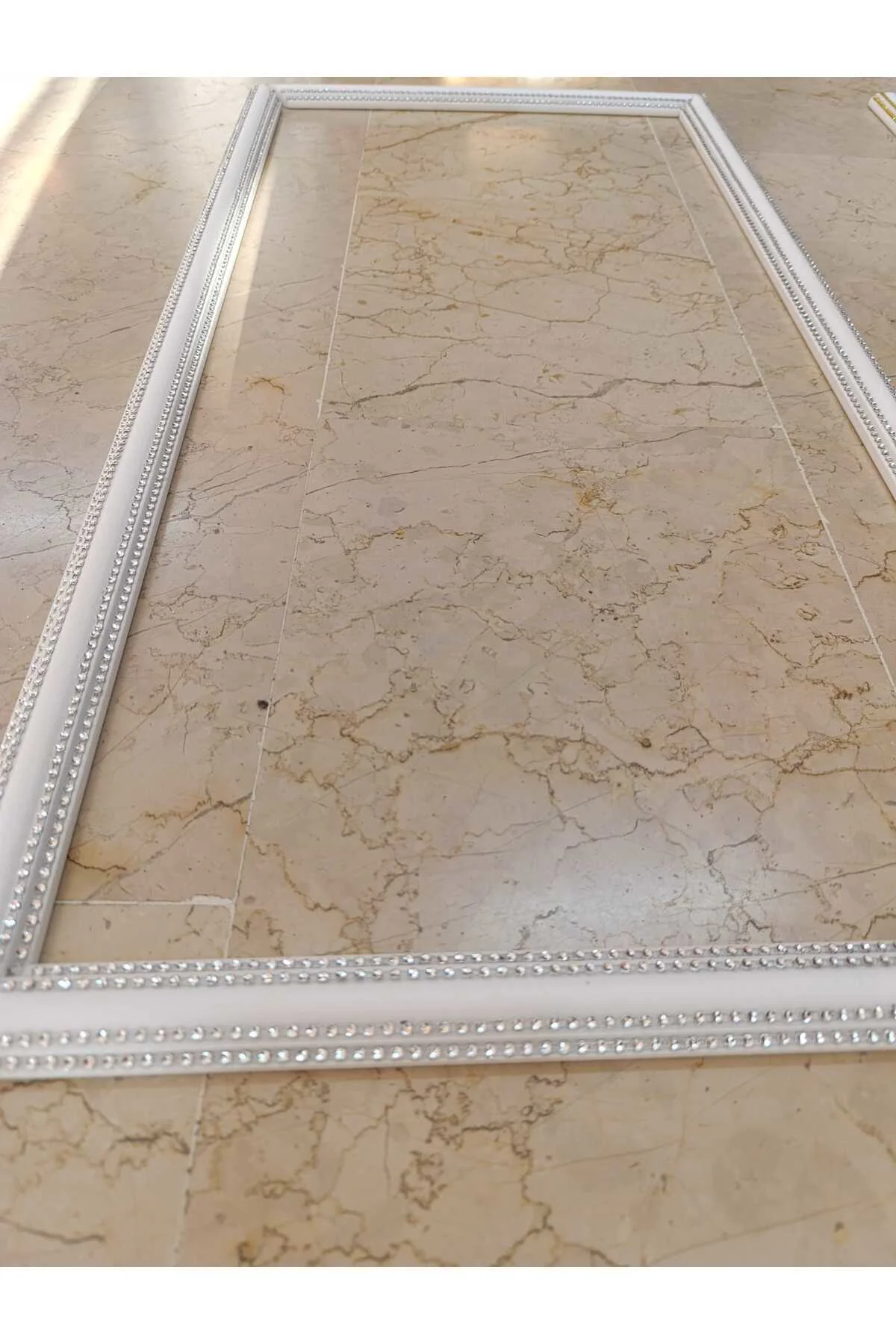 4 Şeritli Dekoratif Gümüş Gri Taşlı Strafor Köpük 3 lü Çerçeve Se