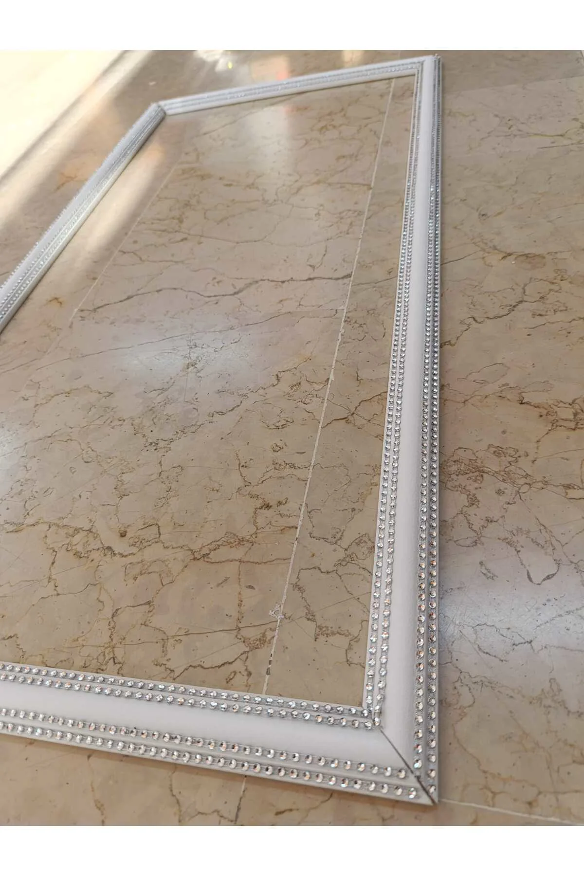 4 Şeritli Dekoratif Gümüş Gri Taşlı Strafor Köpük 3 lü Çerçeve Se