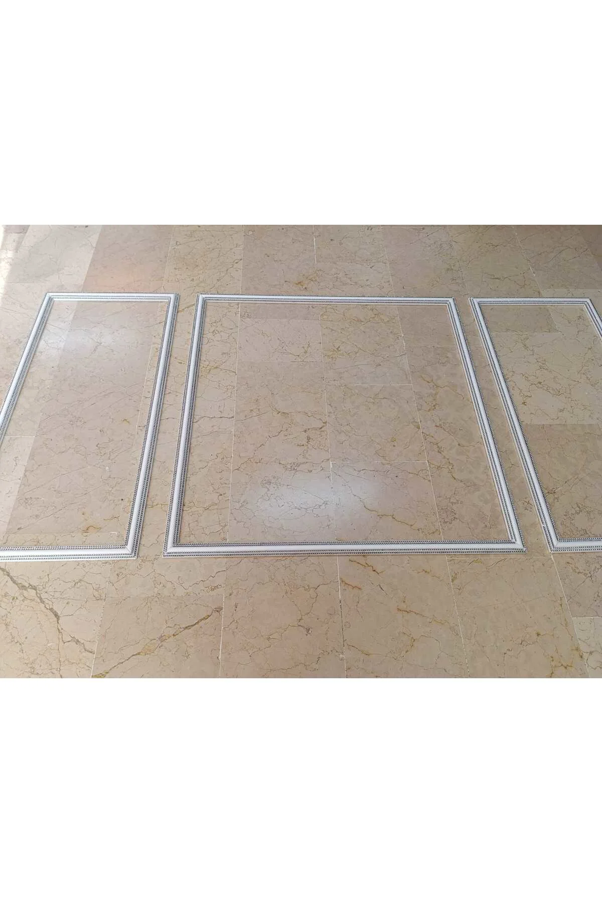 4 Şeritli Dekoratif Gümüş Gri Taşlı Strafor Köpük 3 lü Çerçeve Se