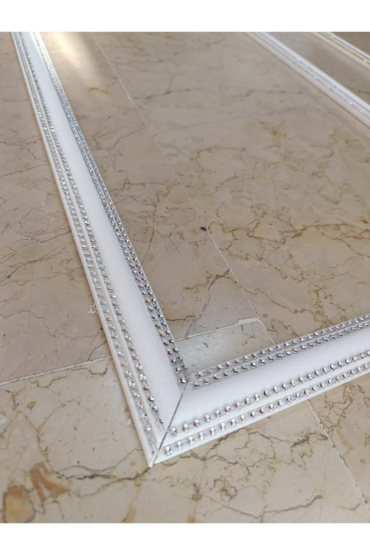 4 Şeritli Dekoratif Gümüş Gri Taşlı Strafor Köpük 3 lü Çerçeve Se