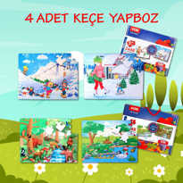 4 Set - 96 Parça Tox Orman ve Kış 5+ Keçe Yapboz - 5 Yaş Puzzle T