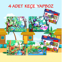 4 Set - 96 Parça Tox Orman ve Baykuş 5+ Keçe Yapboz - 5 Yaş Puzzl
