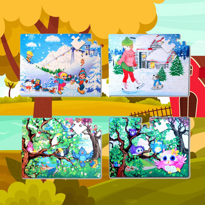 4 Set - 96 Parça Tox Kış ve Baykuş 5+ Keçe Yapboz - 5 Yaş Puzzle 