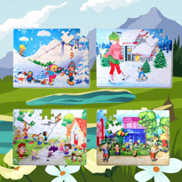 4 Set - 96 Parça Tox Kış ve Oyun Parkı 5+ Keçe Yapboz - 5 Yaş Puz