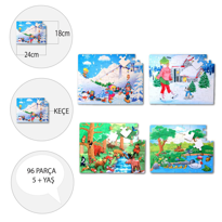 4 Set - 96 Parça Tox Orman ve Kış 5+ Keçe Yapboz - 5 Yaş Puzzle T