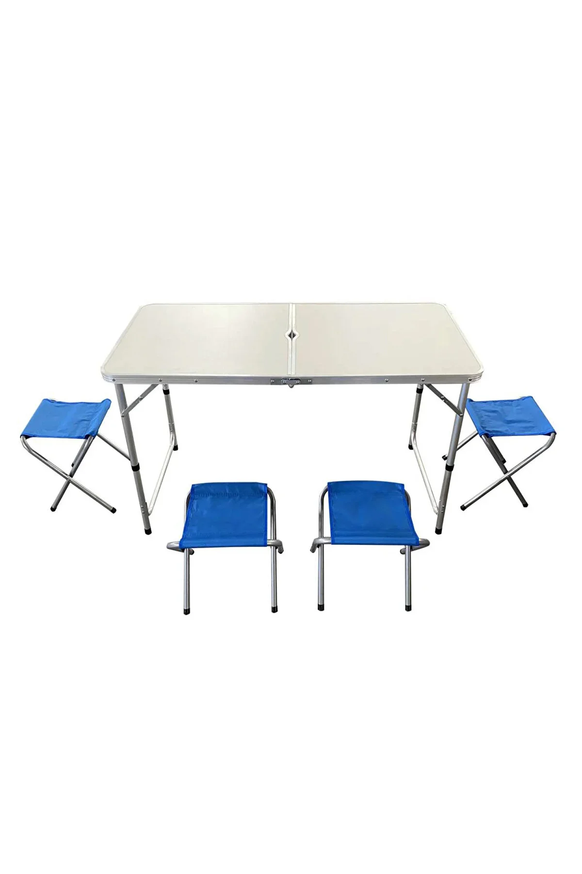 4 Tabureli Katlanır Kamp Masa Seti 120x60 cm Yükseklik Ayarlı