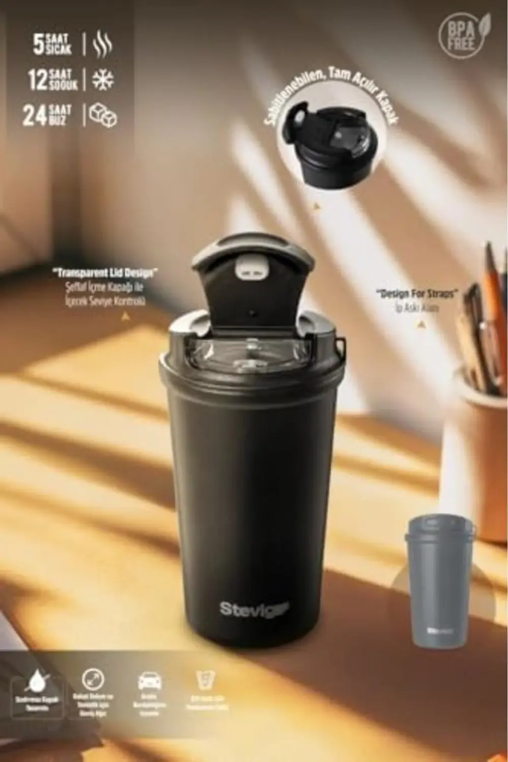 4 Work Flip Open Coffee Mug Çelik Termos 400 ML ST-250 395519