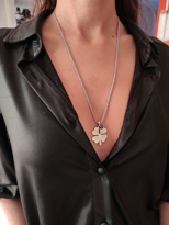 4 YAPRAKLI YONCA MAVİ GÖZ DETAY UZUN BURGU HALAT ZİNCİR 316L ÇELİ